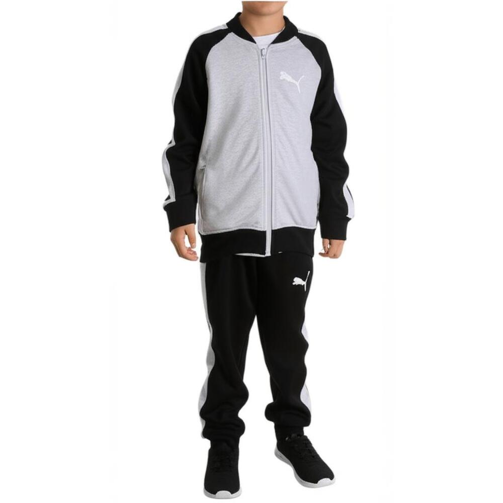 Puma Full-Zip Sweatshirt Jacket Youth Boys Grey Black Sporty Size 10/12